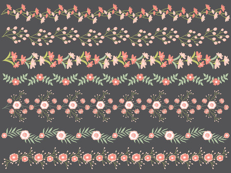 Vector floral borders set includes pastel flowers, berries, leaves and bouquets. Floral borders for wedding, bridal shower, birthday and party. Vector floral pastel border.のイラスト素材