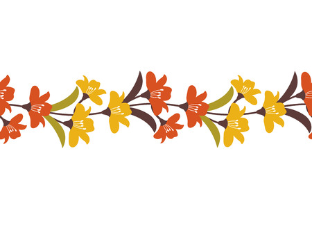 Vector seamless floral border with autumn flowers. Autumn flowers  seamless pattern. Vector seamless pattern with yellow and orange flowers.のイラスト素材