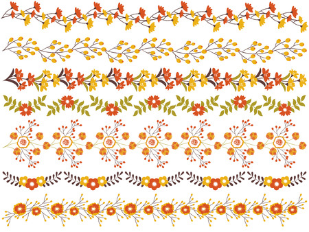 A vector floral border set includes autumn flowers, berries, leaves and bouquets to use for wedding, bridal shower, birthday and party.のイラスト素材