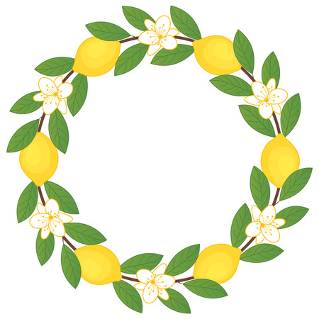 A vector illustration of a wreath made with lemon fruits and its flowers.のイラスト素材