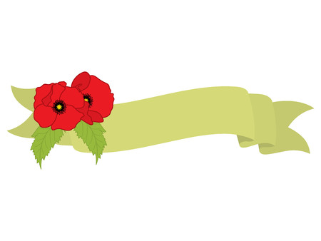 A vector illustration of green ribbon with poppies and petals.のイラスト素材
