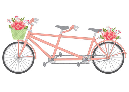 Vector tandem with pastel flowers. Tandem with floral basket vector illustration.のイラスト素材