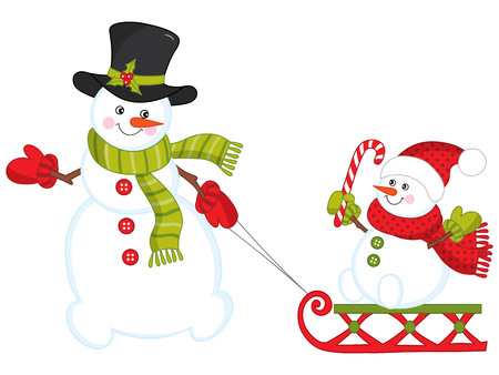Vector happy snowman family.  Christmas and New Year vector illustration.のイラスト素材
