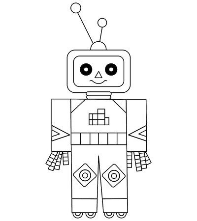 Vector black and white cute cartoon robot. Robot vector illustration.のイラスト素材