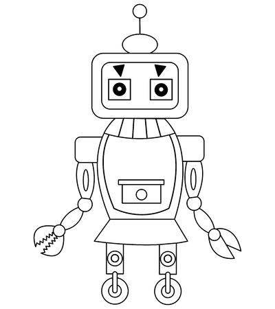 Vector black and white cute cartoon robot. Robot vector illustration.のイラスト素材