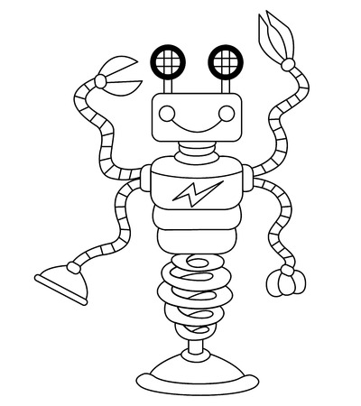 Vector black and white cute cartoon robot. Robot vector illustration.のイラスト素材