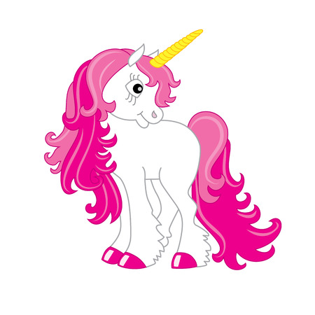 Vector cute unicorn with pink mane. Unicorn clipart. Unicorn vector illustration.のイラスト素材