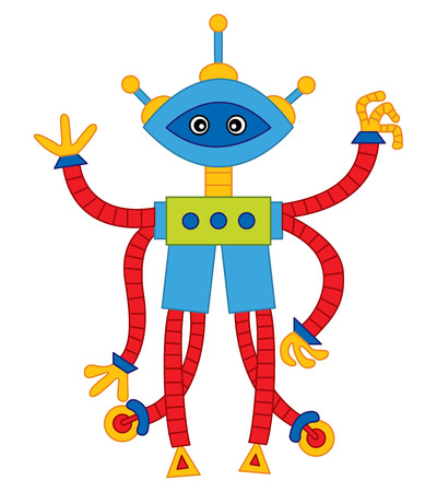 Vector colorful cute cartoon robot. Robot vector illustration.のイラスト素材