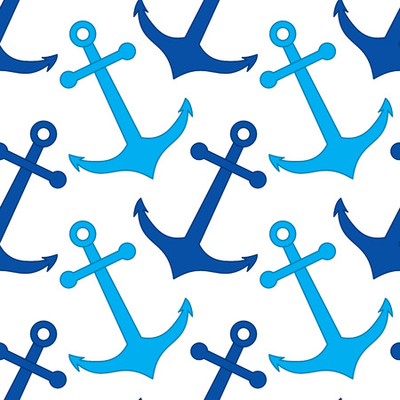 Vector seamless pattern with blue anchors on white background. Vector anchor.のイラスト素材