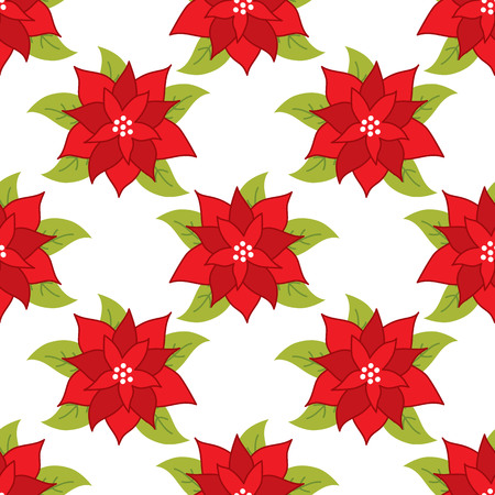Vector Christmas and New Year seamless pattern with poinsettia on white background.のイラスト素材