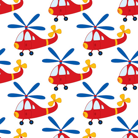 Vector seamless pattern with cartoon  helicopter on white background. Vector boy's toy helicopter.のイラスト素材