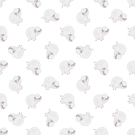 Vector seamless pattern with cute cartoon sheep on white background. Vector lamb.のイラスト素材