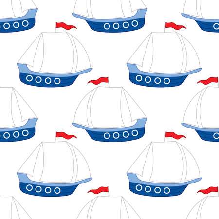 Vector seamless pattern with ship on white background. Vector boat.のイラスト素材