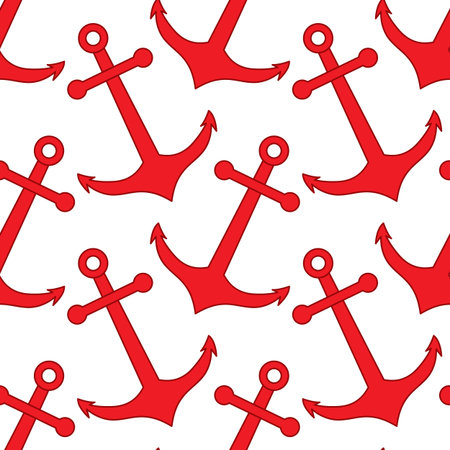 Vector seamless pattern with red anchors on white background. Vector anchor.