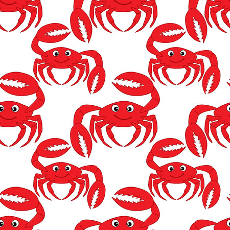 Vector seamless pattern with cute cartoon crab on white background. Vector crabs.のイラスト素材