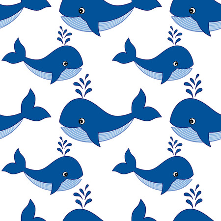Vector seamless pattern with baby whales on white background. Vector whales.のイラスト素材