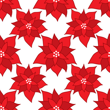 Vector Christmas and New Year seamless pattern with poinsettia on white background.のイラスト素材
