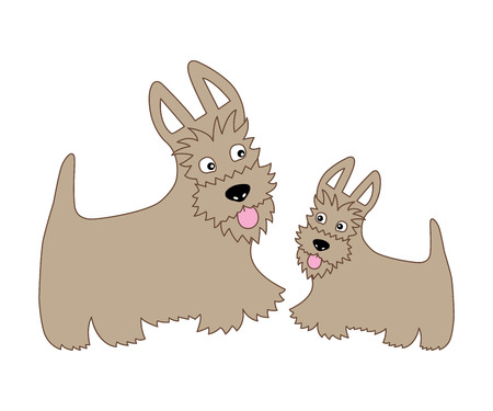 Vector cute cartoon Scottish Terrier with puppy. Vector dog. Scottish Terrier vector illustration.のイラスト素材
