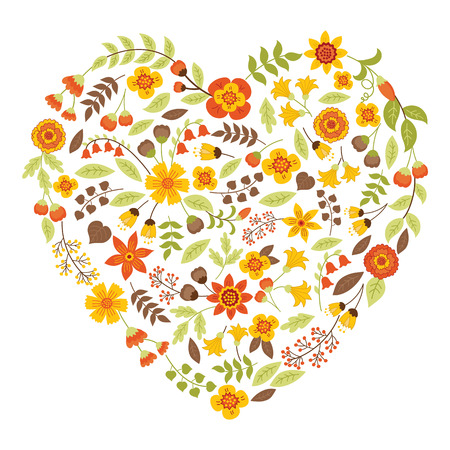 Vector floral autumn heart for wedding, Thanksgiving Day, birthday, party and bridal shower. Floral heart vector illustration.のイラスト素材