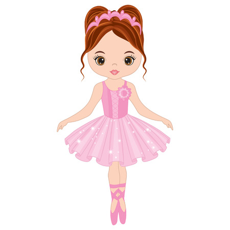 Vector cute little ballerina dancing. Vector ballerina girl in pink tutu dress. Ballerina vector illustrationのイラスト素材