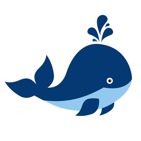 Vector cute cartoon whale on white background. Whale vector illustration.のイラスト素材