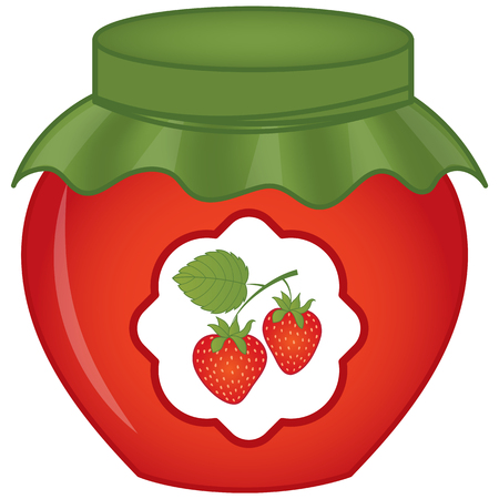 Vector jar of strawberry jam. Strawberry jam vector illustrationのイラスト素材