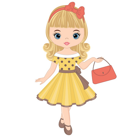 Vector cute little girl in retro style. Pin-up little girl vector illustrationのイラスト素材