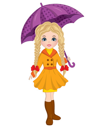 Vector beautiful young girl with umbrella.  Autumn girl vector illustrationのイラスト素材