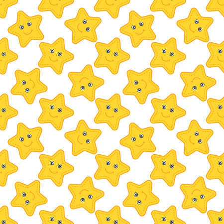 Vector seamless pattern with smiley stars. Seamless pattern for baby shower, birthday and party. Stars seamless patternのイラスト素材