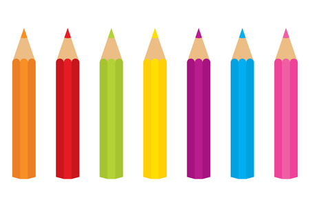 Vector set of colored pencils. Set included orange, red, green, yellow, purple, blue and pink colors. Colored pencils vector illustrationのイラスト素材