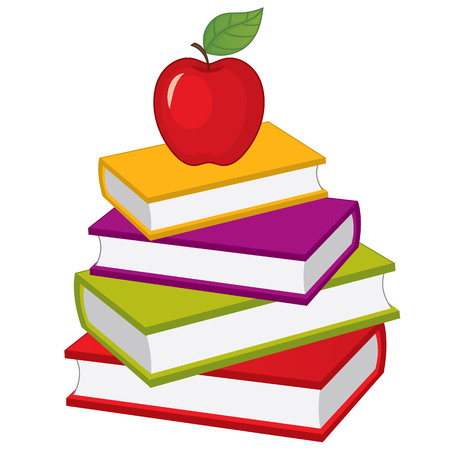 Vector stack of books with apple on top. Vector pile of books. Books vector illustrationのイラスト素材