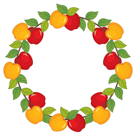 Vector wreath with red and yellow apples. Apple wreath vector  illustrationのイラスト素材