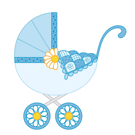 Stroller for baby boy. baby shower. Stroller illustrationのイラスト素材