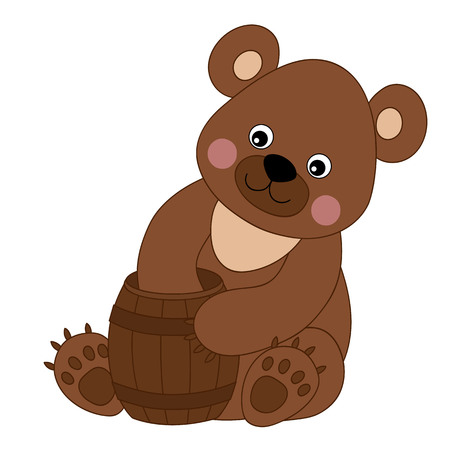 Cute cartoon baby bear with honey. Bear illustrationのイラスト素材