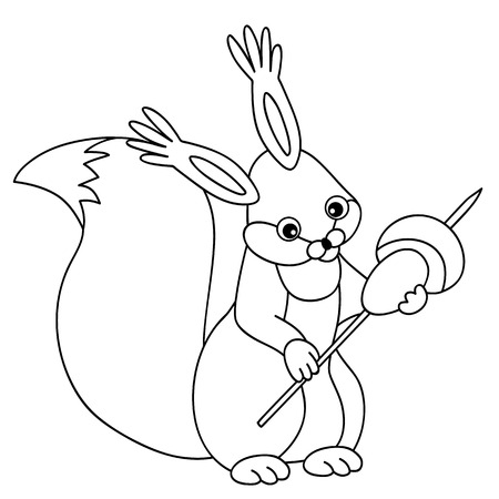 Black and white cartoon squirrel with mushroom.のイラスト素材