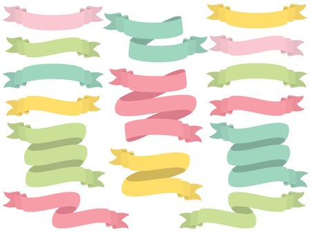 Vector set of ribbons. Set includes  yellow, pink, green and turquoise ribbons. Ribbons vector illustrationのイラスト素材
