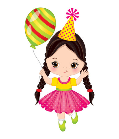 A Vector cute little girl with balloon. Little girl vector illustration.のイラスト素材