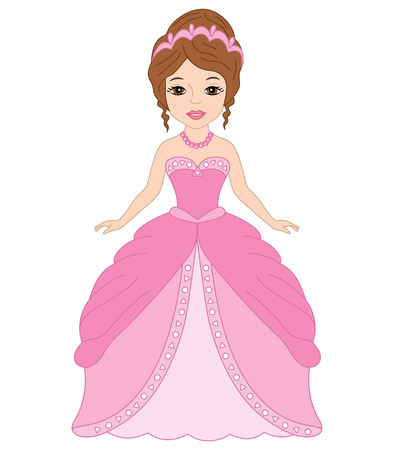 Vector beautiful princess in pink dress and tiara. Princess vector illustrationのイラスト素材