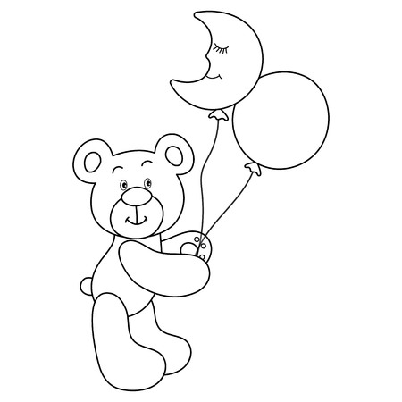 Black and white cute baby bear with balloons.のイラスト素材