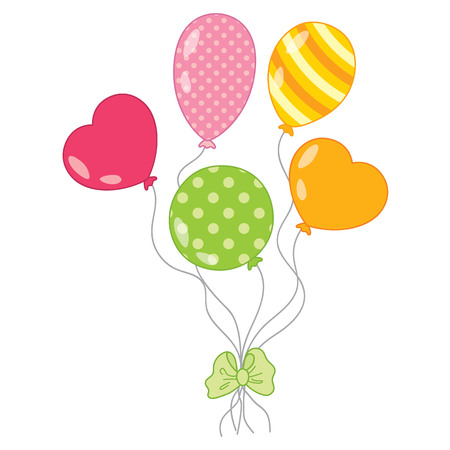Vector red, pink, green, orange balloons with bow. Colorful balloons vector illustrationのイラスト素材