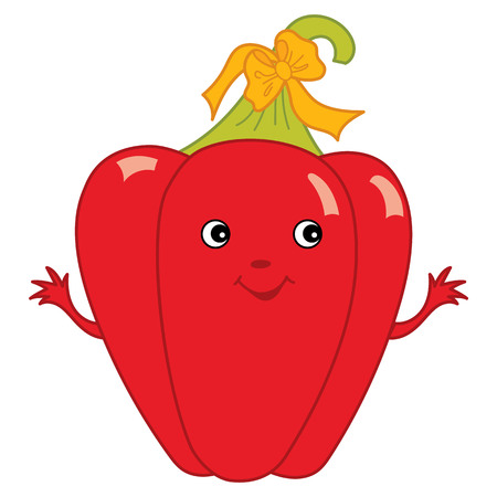 Vector cute cartoon red pepper with smiley face. Vector vegetable emoticon. Cartoon pepper vector illustrationのイラスト素材