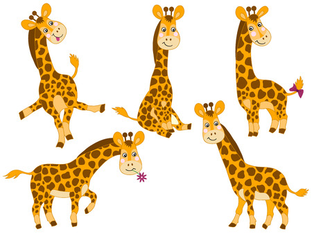 Vector set of cute cartoon giraffes. Vector baby giraffe. Giraffes vector illustrationのイラスト素材