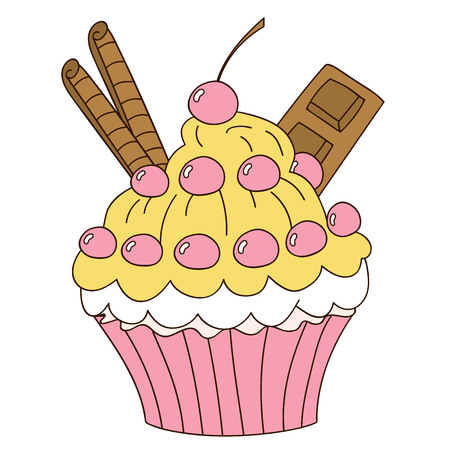 Vector cupcake with berries and chocolate. Cupcake vector illustrationのイラスト素材