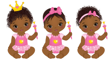 Vector cute little baby girls dressed as princesses.のイラスト素材