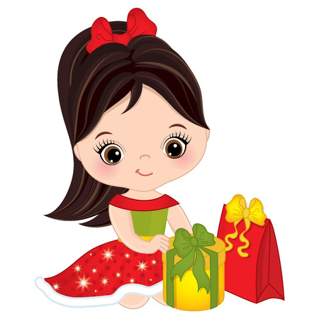 Cute little girl with Christmas gifts.のイラスト素材