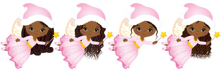 A Vector cute little Christmas fairies with magic wands and various hairstyles flying.のイラスト素材