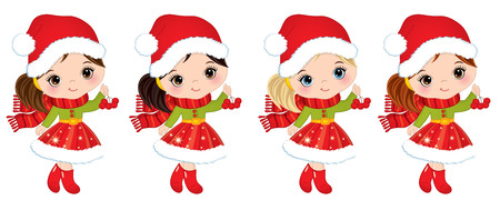 Vector cute little girls with red berriesのイラスト素材