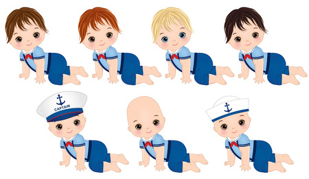 cute baby boys dressed in nautical style.のイラスト素材