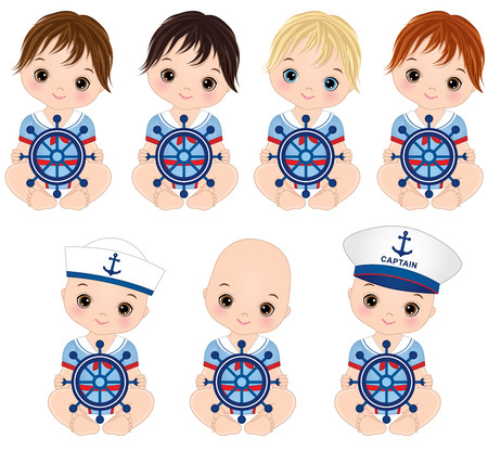 cute baby boys dressed in nautical style.のイラスト素材