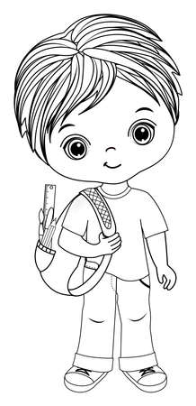 Vector Black and White School Boy with Rucksackのイラスト素材